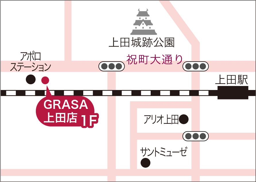 グラサヴォーグ上田店 地図